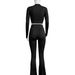 Women's High Waist Short Top Three Piece Suit Micro Flared Casual Sports Set Basic Solid Color_ecoleips.com