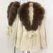 Luxury Fox Fur Collar Knit Cardigan – Oversized Open-Front Coat For Women (20 Dual-Tone Color Options, One-Size)_ecoleips.com