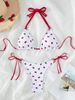 Strawberry Print Bikini Set for Women Adjustable Triangle Top And Tied Bottoms Cute Swimwear for Beach Pool Party Summer Vacation_ecoleips.com