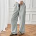 "Casual Drawstring Wide-Leg Pants – Elastic Waist Straight Trousers For Women (S-XL, Polyester, Grey)"_ecoleips.com