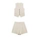 Women's Linen Vest & Shorts Set – Breathable Workwear-Inspired Two-Piece Outfit (Xs-L, 12 Colors)_ecoleips.com
