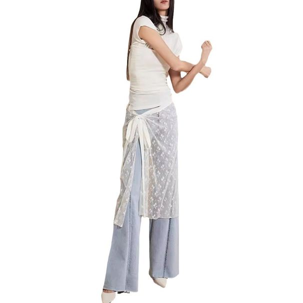 Fashionable Lace Trimmed Multi Layered Black And White Sequin Midi Skirt Novel Irregularly Tied Niche Design Trendy Women's Bottoms_ecoleips.com
