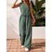 Women's Clothing Summer Casual Commuting Front Button Vest And Trousers Set V Neck Vest_ecoleips.com