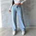 High-Waisted Retro Draped Denim Jeans for Women Wide Leg Loose Straight Leg Trousers_ecoleips.com