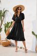 Women's Clothing V Neck High Waist Tie Dress Fur Ball Short Sleeve Dress Casual Travel Dress_ecoleips.com