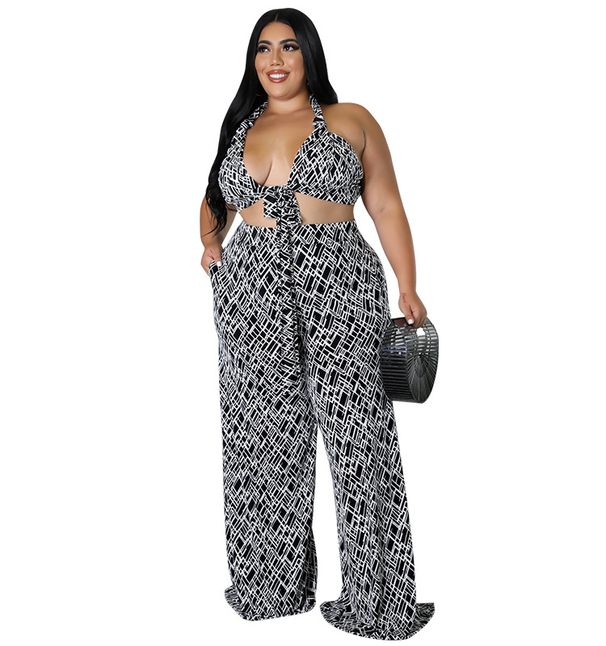 Plus Size Summer Outfits For Women Sleeveless Backless Print Jumpsuit Romper, Floral Grid Sexy Casual Playsuit_ecoleips.com