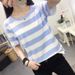 Summer Trendy Women's Short-sleeved Loose Pullover Split-ended T-shirt Colored Stripes_ecoleips.com