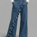 Women's Clothing Spring/Summer Retro Women's Faux Denim Pants Irregular Mid-Waisted High Waist Wide Leg Casual Trousers For Plus Size Ladies_ecoleips.com