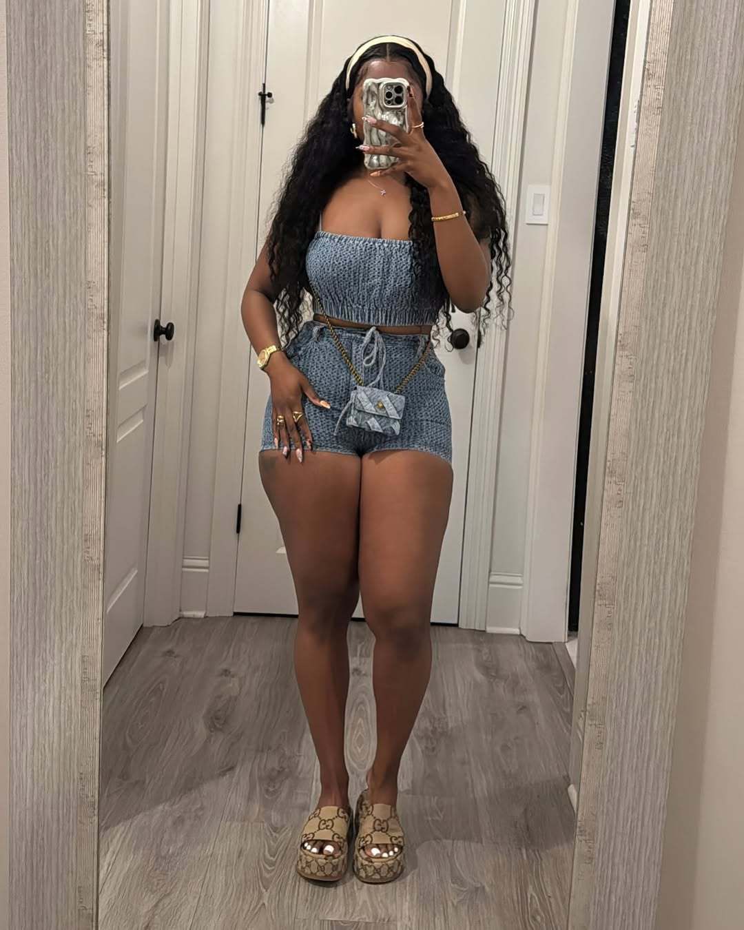 Women's Sexy Strapless Slim Fit Stretch Denim Two Piece Casual Fashionable European American Style Clothing Set_ecoleips.com