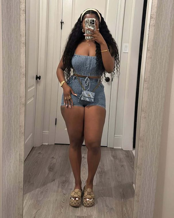 Women's Sexy Strapless Slim Fit Stretch Denim Two Piece Casual Fashionable European American Style Clothing Set_ecoleips.com