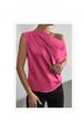 2026 Spring Solid Color Satin Silk Asymmetrical Off-Shoulder Pullover Sleeveless Shirt For Women, European And_ecoleips.com