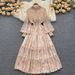 Elegant Floral Print Chiffon Maxi Dress With High Waist & Puff Sleeves – Vintage French Style A-Line Dress For Women_ecoleips.com
