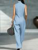 K New Women's Stand-up Collar Sleeveless Casual Loose Bodysuit_ecoleips.com