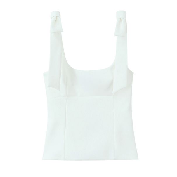 Bow Detail Stretch Tank Top | Elegant Women's Summer Casual Sleeveless Blouse Breathable Polyester Blend_ecoleips.com