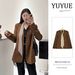 25 Vintage Coffee-Colored Suit Leather Jacket V-Neck Women's Early Autumn Versatile Stylish Loose Short Coat_ecoleips.com