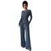 Elegant Women's Ribbed Two Piece Set With Drawstring Top And Wide Leg Pants Long Sleeved Autumn Winter Fashion Style_ecoleips.com