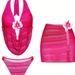 Deep V Bikini Set for Women Push-Up Triangle Top High-Waisted Bottom Rose Pink Trendy Clever Coverage Swimwear_ecoleips.com