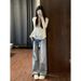 Vintage Light Blue Flared Jeans For Women – High-Waisted Wide-Leg Trousers With Retro Hem (S-5xl, Distressed Wash)_ecoleips.com