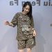 plus Size Women's Summer Casual Two Piece Set Leopard Print Crew Neck T-Shirt Rhinestone Short Sleeved Top with Matching Shorts Chubby Girls Cross Border American Style_ecoleips.com