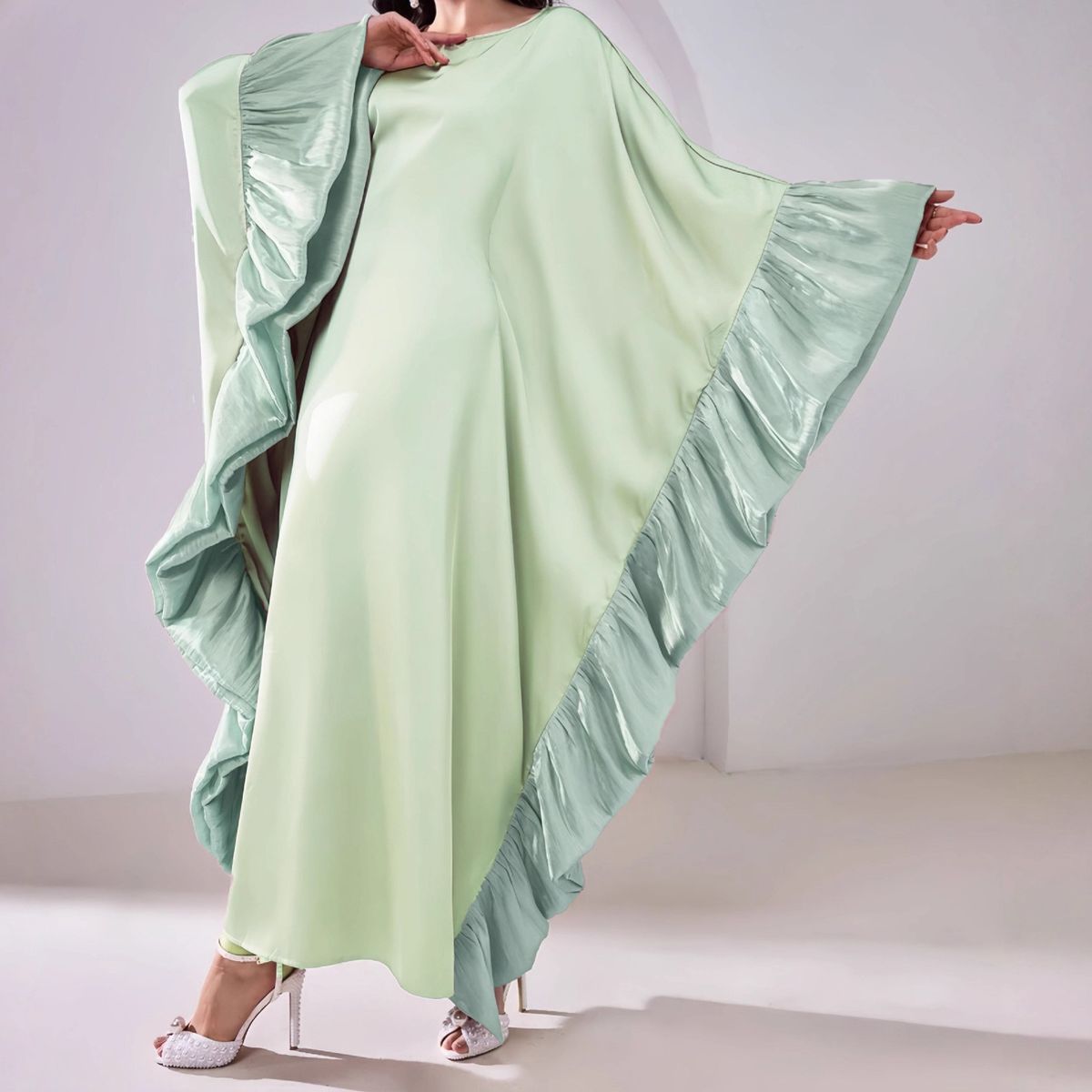 Muslim Dress Women Elegant Muslim Batwing Sleeve Long Dress – Arabian Patchwork Robe With Modest & Fashionable Design_ecoleips.com