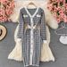 Chic V-Neck Houndstooth Knit Dress – Slim-Fit Pencil Dress With Contrast Trim (Chocolate/Beige/White/Black, One Size) | Elegant Office To Evening Wear_ecoleips.com