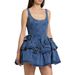 Sweet Denim Floral Double Layer Waist Cinching Slimming Slip Dress For Petite Perfect Outfit For Island Getaway Gorgeous Women Dress_ecoleips.com