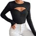 Voya Women's 2026 Autumn/winter New Sexy Hollow Out Slim Fit Long Sleeved T-shirt, Knitted Sweater, Threaded Top_ecoleips.com
