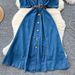 Women's Clothing Summer New Style Light Mature Niche Puff Sleeve Single Breasted Waist Denim Dress Female Slim Long Skirt_ecoleips.com