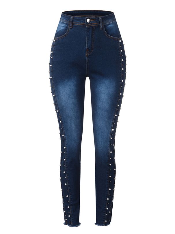 Women's High Waist Push Up Skinny Jeans, Stretch Denim Pants With Studded Side Detail, Slim Fit Casual Trousers For Daily & Party_ecoleips.com