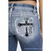 Women's Cross Embroidered Denim Jeans Stretchy Slim Fit Floor Length Blue Slightly Flared Summer Style_ecoleips.com