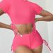 Verve 2025 New Solid Color Conservative Short Sleeve Tie Two-Piece Swimsuit Women's Beach Bikini Set_ecoleips.com