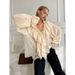 Design Ruffled White Chiffon Shirt Women's Loose Temperament Flying Sleeves V-Neck Pullover Top_ecoleips.com