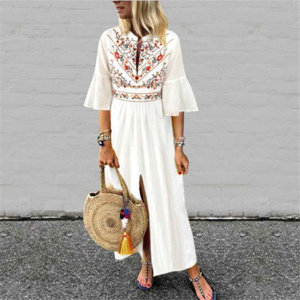 European Clothing In A Simple Style, Casual Mid-sleeve Printed Mini Skirt, Women's Long Dre, Bohemian Ethnic Style_ecoleips.com