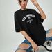 Women's Casual Black T-Shirt round Neck Short Sleeve Breathable Cotton Polyester Loose Fit Letter Print Sporty Top for Spring/Autumn & Summer_ecoleips.com