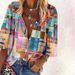 Aria Basics Aria Basics European American Cross-Border Bohemian Retro Geometric 3D Printed Colorful Spring And Autumn Women's Stand Collar Loose_ecoleips.com