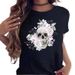 European And American Cross-border Foreign Trade Women's Floral Skull Print Round-neck Short-sleeve T-shirt Top_ecoleips.com