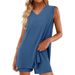 Men's Breathable V-Neck Sleeveless Shirt And Shorts Set Summer Outfit with Side Slits And Pockets_ecoleips.com