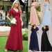 Women's Clothing Hand Folded Large Swing Double V Neck Trumpet Sleeve Chiffon Banquet Bridesmaid Plus Size Evening Dress_ecoleips.com
