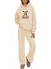 Cozy Bear Print Hoodie And Wide-Leg Pants Set: Casual Loungewear For Women, Soft Fleece Two-Piece Outfit_ecoleips.com
