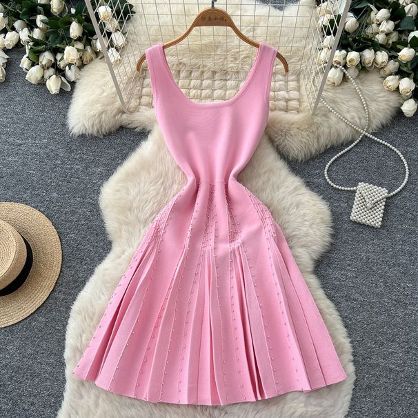 French Style Light Luxury Sleeveless A Line Knit Dress For Women, Summer Korean Style, High Waisted, Slimming, Elegant, And Suitable For Commuting._ecoleips.com