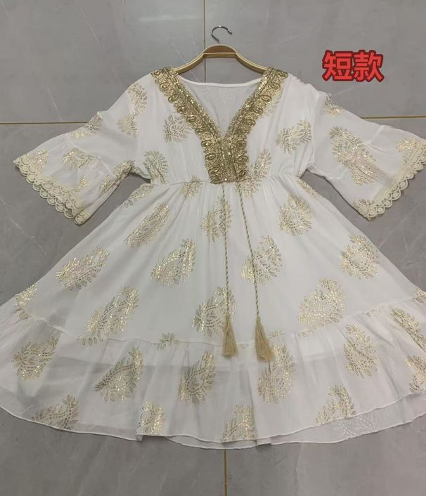 2025 New Women's Malay Indonesian Muslim Robe Fashion Gold Foil Dress_ecoleips.com