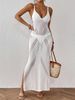 Women's Vacation Style Long Beach Dress American Suspender Strap Slit Slim Fit Summer Dress_ecoleips.com