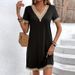 Women's Lace V-Neck Knitted Dress A-Line Summer Mid-Length Gown Elegant Flowy Short Sleeve Fashion_ecoleips.com