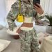 Color Block Print Hooded Zipper Cardigan Women's Short Sweatshirt High Waist Straight Leg Pants Sexy Street Style Sports_ecoleips.com