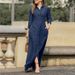 Denim Shirt Collar Dress With Pockets - Casual Flared A-Line Maxi Dress For Women (S-5XL, Dark Blue/Black/Light Blue)_ecoleips.com
