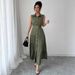 Voya Recommend! Women's Long Style Summer New Style Simple Shirt Collar Solid Color Long Style Waist Dress With Multiple Colors To Choose From_ecoleips.com