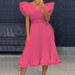European And American Cross-border Women's Clothing 2022 New Summer Fashion Casual V-neck Flutter Sleeve Pleated Waist_ecoleips.com