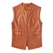 Women's Clothing Sleeveless PU Leather Vest Loose Large Size Female Vest Cardigan Short Coat Female_ecoleips.com