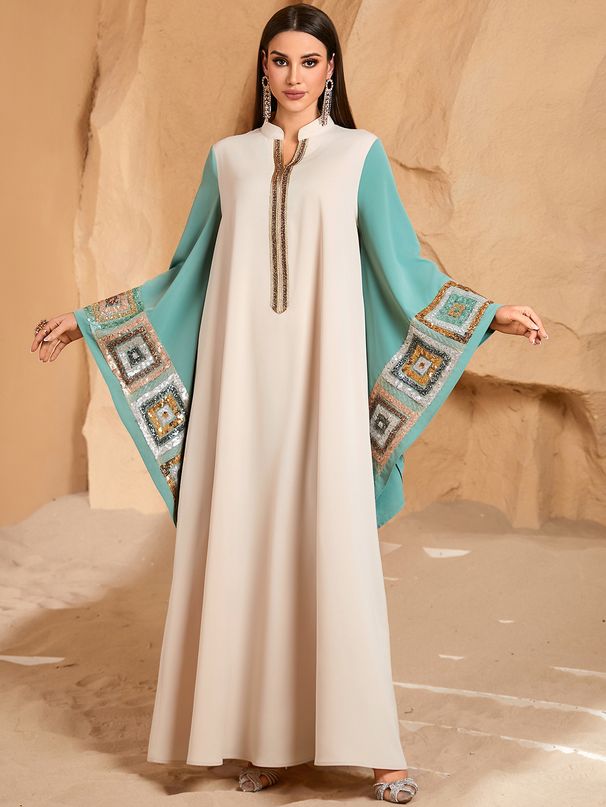 New 2026 Women's Kaftan Dress Long Sleeved Elegant Luxury European American Style Versatile Cross Border Robe for Everyday Wear_ecoleips.com