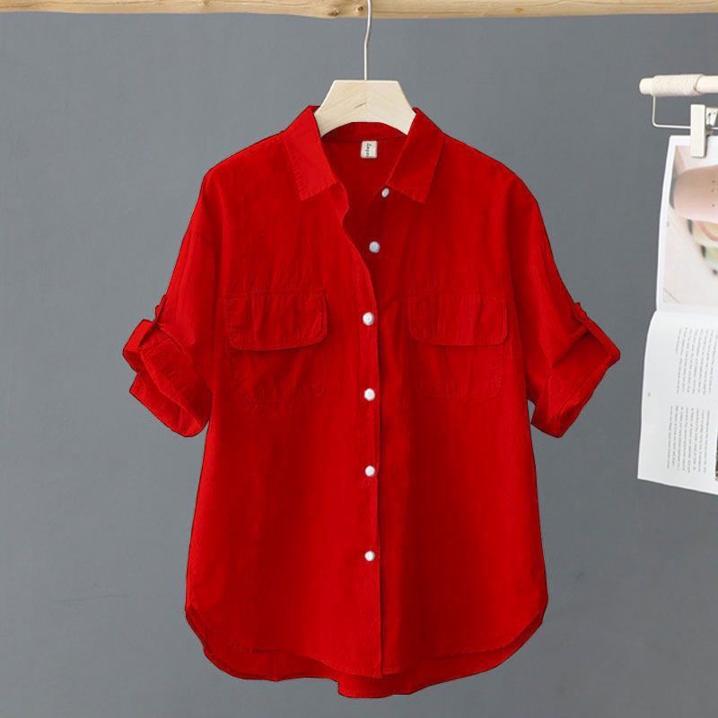 Short-sleeved Shirt Women's Summer 2025 New Super Fairy Korean Version Solid Color Age-reducing Shirt Slim Temperament Top_ecoleips.com
